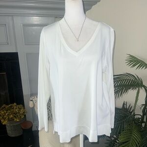J. Jill Pima Cotton White V-Neck Long Sleeve Top L